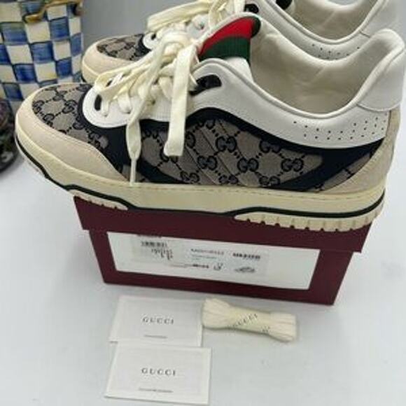 Men's Gucci re-web canvas/leather sneakers size 13 made in Italy like new - Picture 5 of 9